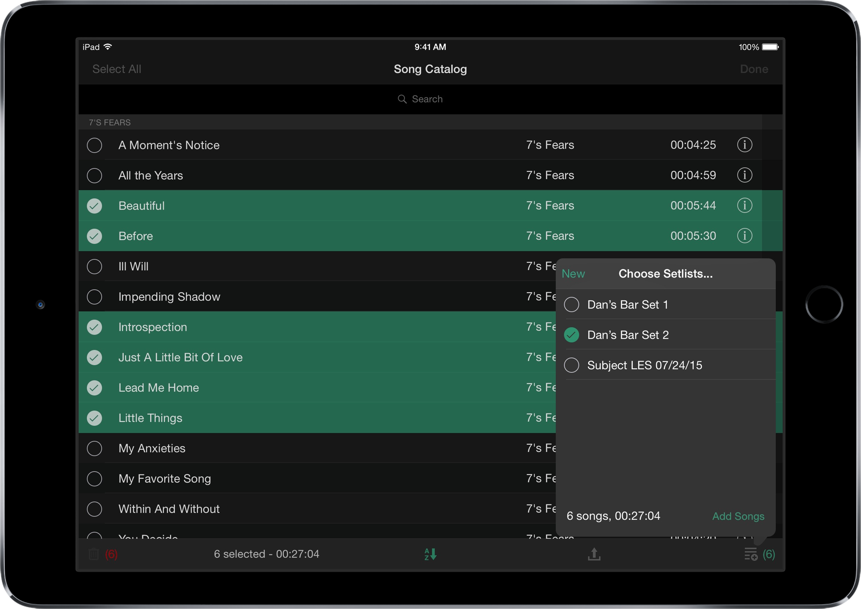 Setlists Song Catalog and Lyric Prompting App for iPad and iPhone