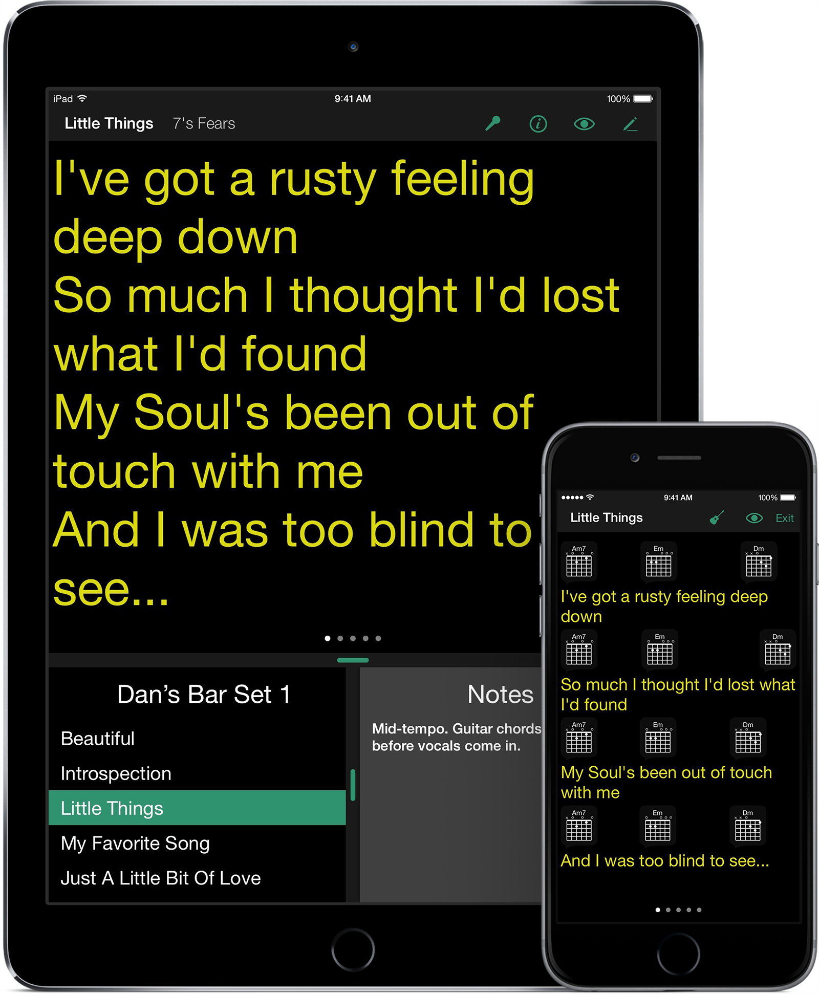 Setlists Song Catalog and Lyric Prompting App for iPad and iPhone