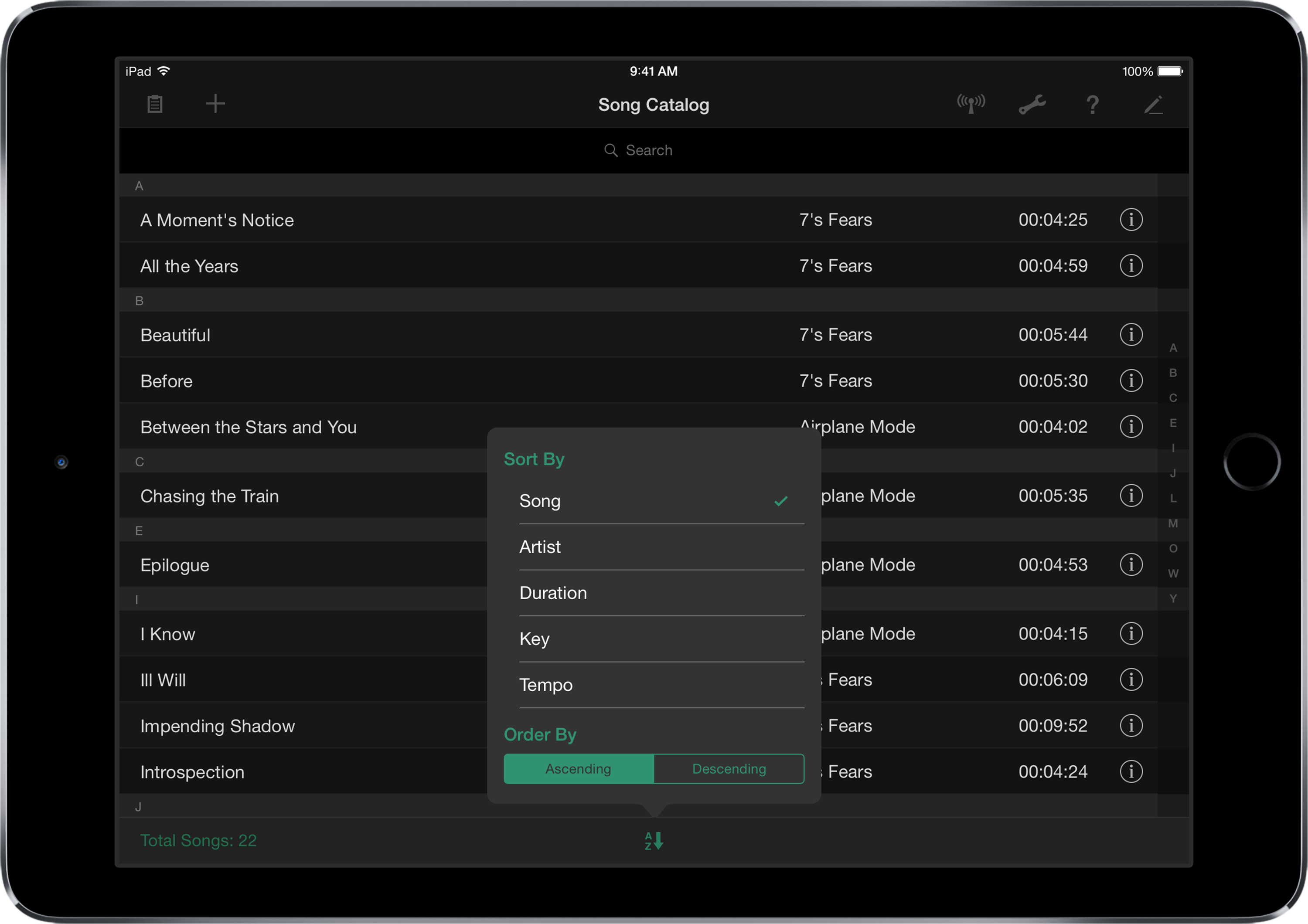 Setlists Song Catalog and Lyric Prompting App for iPad and iPhone